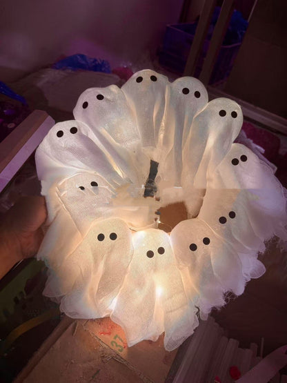 Halloween Ghost Wreath Light-Up Spooky Decoration for Parties and Home