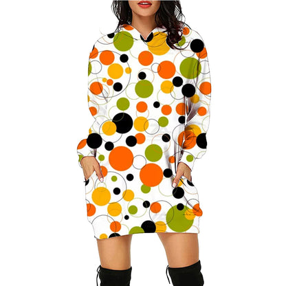 Women's Halloween Hooded Sweatshirt Dress – Fun Printed Costume & Party Wear