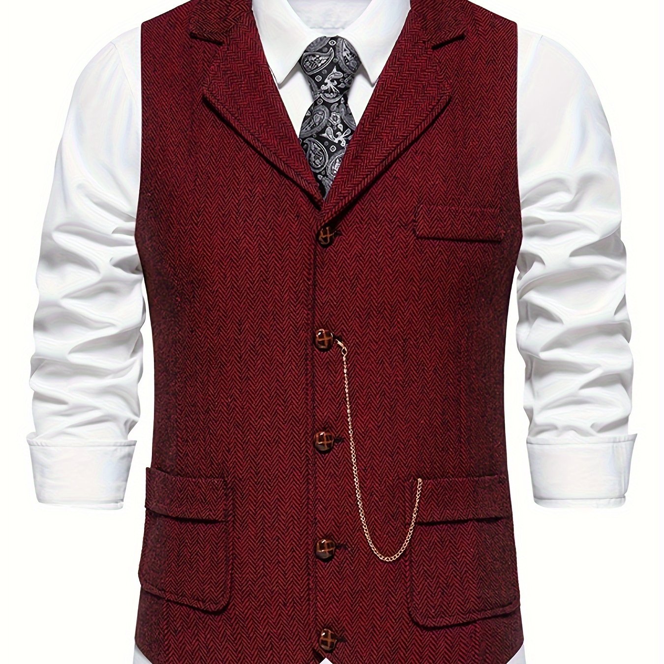 Men's Classic Herringbone Waistcoat Vest – Formal Retro Style for Business or Special Occasions