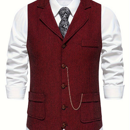 Men's Classic Herringbone Waistcoat Vest – Formal Retro Style for Business or Special Occasions