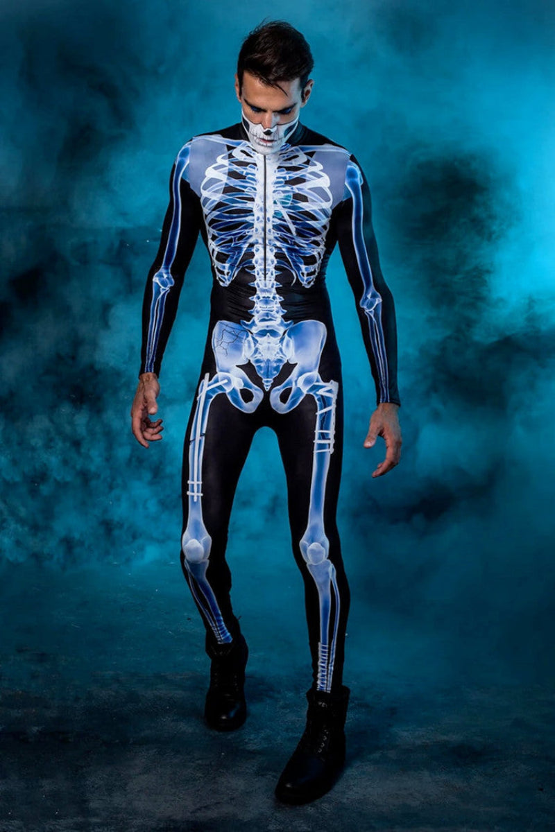 Men's and Women's Halloween Skeleton X-Ray Bodysuit Costume