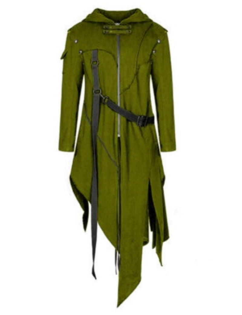 Men's Halloween Gothic Hooded Long Coat Costume - Asymmetrical Vintage Style for Parties & Cosplay