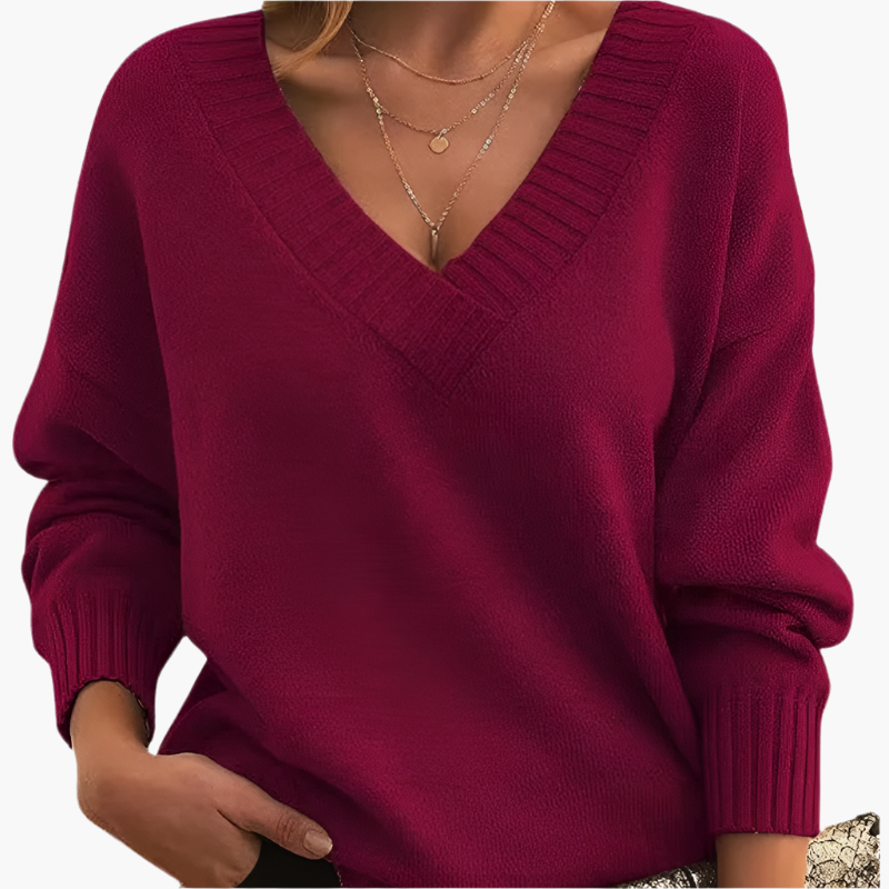 Women's Chic V-Neck Casual Sweater – Elegant Long Sleeve Pullover for Winter