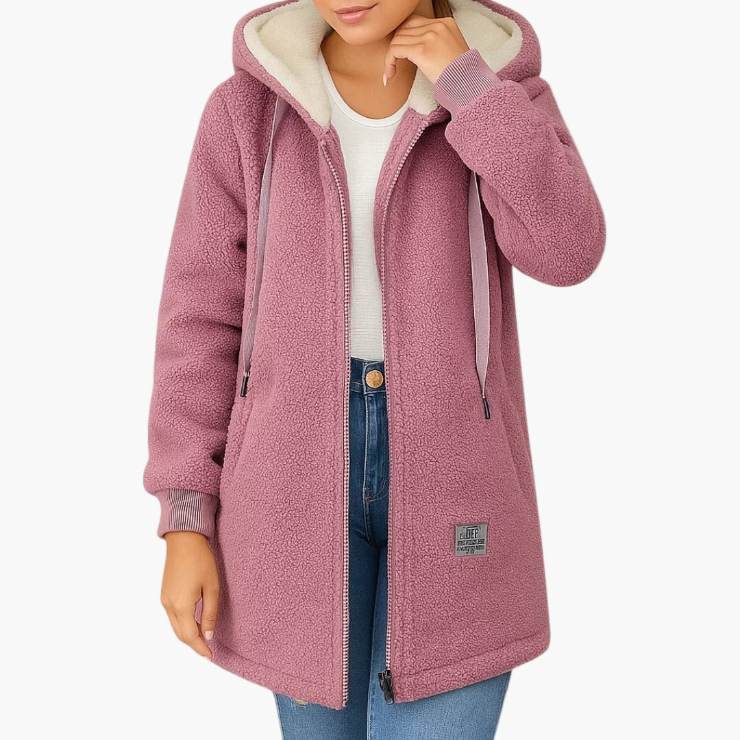 Women's Cozy Hooded Fleece Jacket – Casual Warm Longline Cardigan for Everyday Comfort