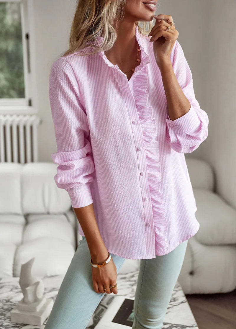 Women's Ruffled Button-Up Casual Chic Shirt – Versatile Office to Weekend Style
