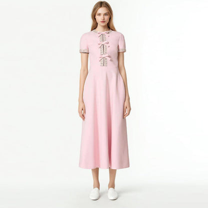 Hannah – High Waist Dress with Rhinestone Bow