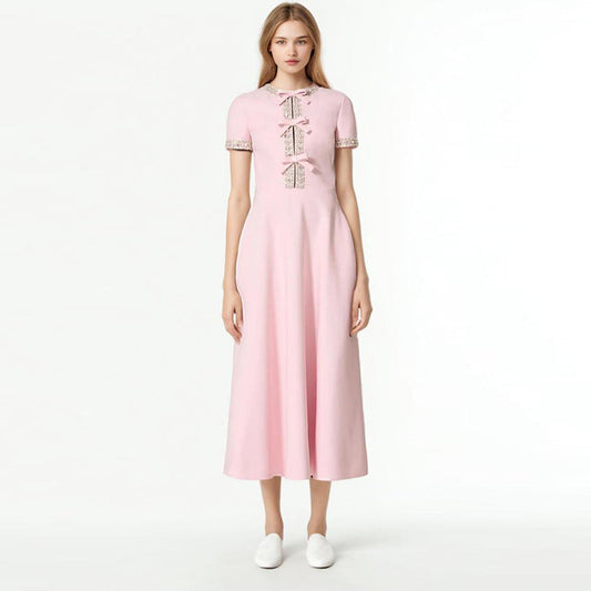 Hannah – High Waist Dress with Rhinestone Bow
