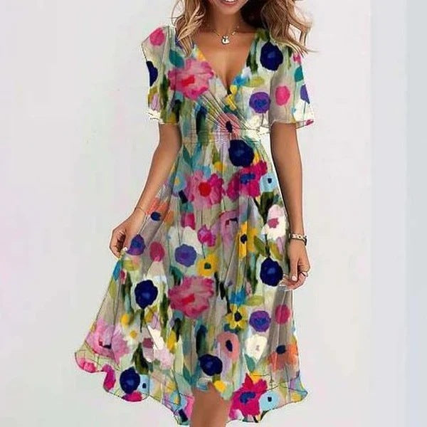 Women’s Elegant Flutter Sleeve Midi Dress with Wrap Front