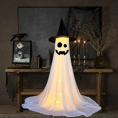 Halloween Ghost Witch Hat Light-Up Decoration for Parties and Spooky Home Decor