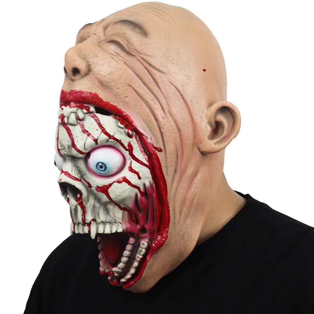 Halloween Big Mouth Skull Latex Mask for Adults - Scary Costume Prop