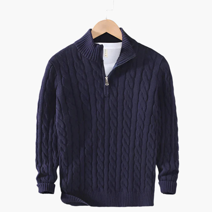 Men's Classic Cable Knit Quarter-Zip Vegan Wool Sweater – Versatile Office & Casual Style
