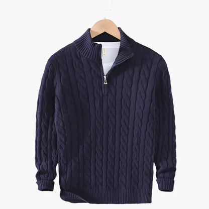 Men's Classic Cable Knit Quarter-Zip Vegan Wool Sweater – Versatile Office & Casual Style