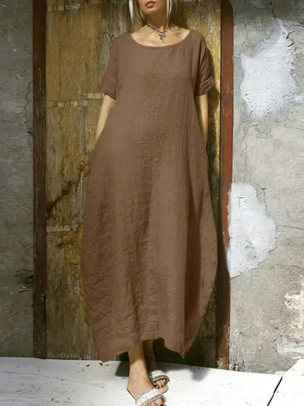 Heidi – Elegant Cotton and Linen Dress with Short Sleeves