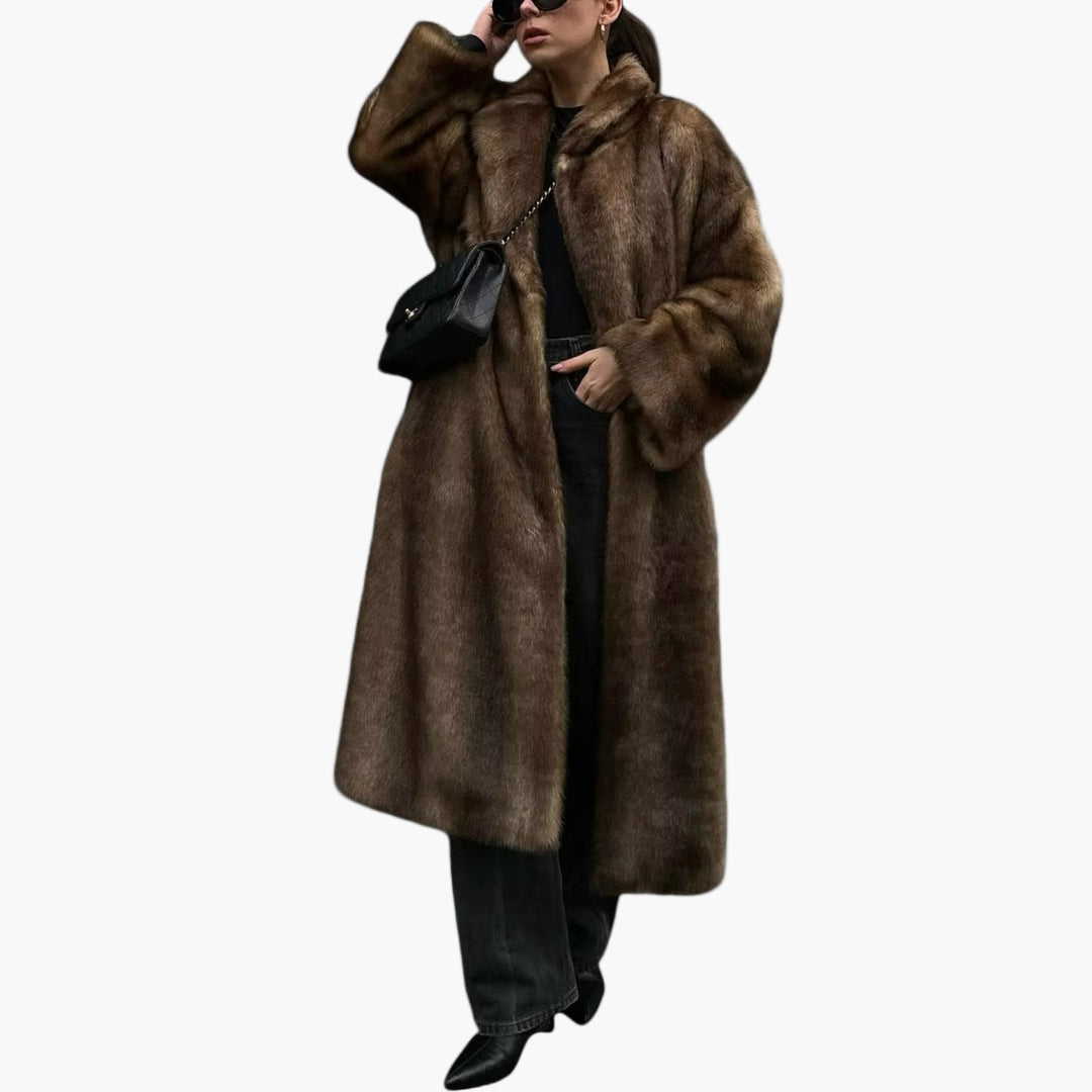 Women's Long Faux Fur Trench Coat - Elegant Winter Outerwear