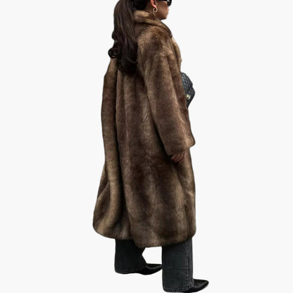 Women's Long Faux Fur Trench Coat - Elegant Winter Outerwear