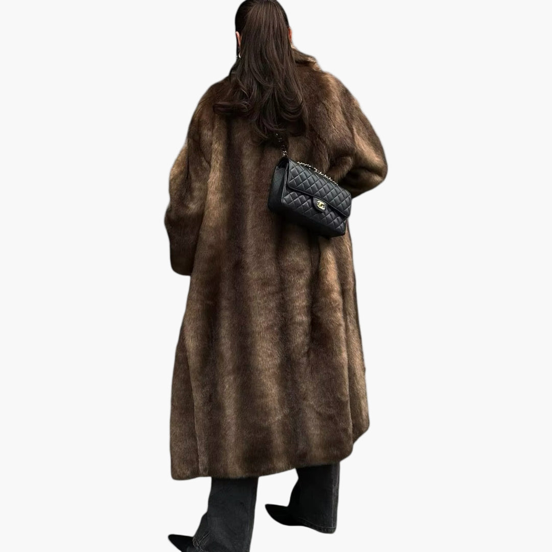 Women's Long Faux Fur Trench Coat - Elegant Winter Outerwear