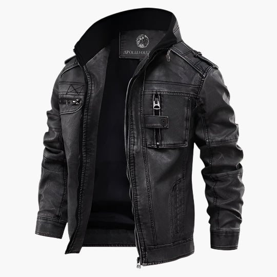Men's Vintage Style Vegan Leather Biker Jacket – Casual and Versatile Outerwear