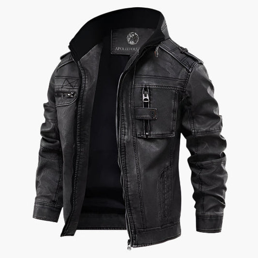 Men's Vintage Style Vegan Leather Biker Jacket – Casual and Versatile Outerwear