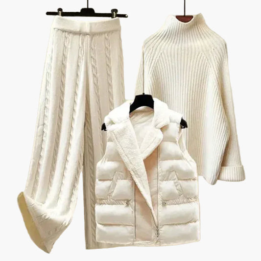 Women's 3-Piece Winter Knit Comfort Lounge Set with Sweater, Pants, and Vest - Cozy Casual Outfit