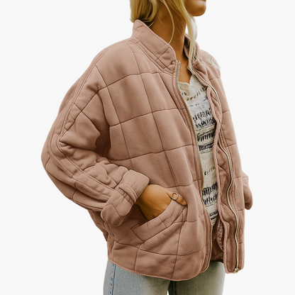 Women's Oversized Quilted Fleece Jacket Casual Winter Outerwear