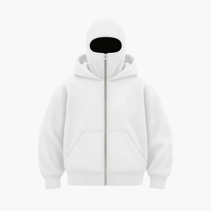 Men's Minimalist Full Zip Hoodie with Integrated Mask – Urban Streetwear Style