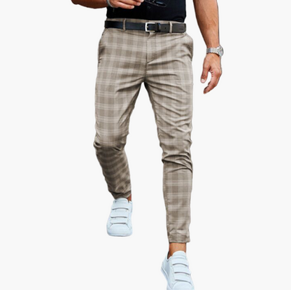 Men's Stretchy Checkered Chino Pants – Modern Slim Fit Business Casual Trousers