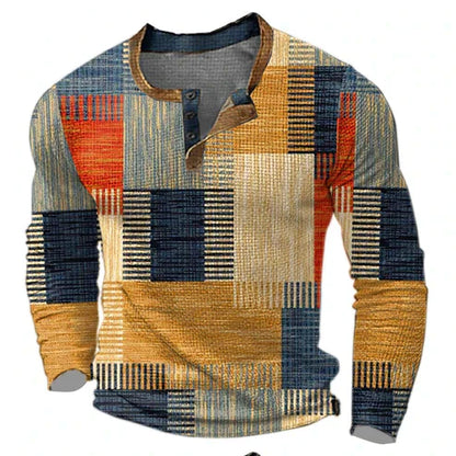 Men's Patchwork Casual Henley Sweater - Stylish Autumn & Winter Knit Pullover
