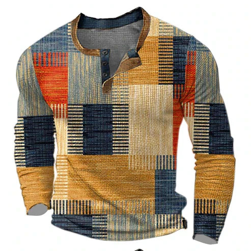 Men's Patchwork Casual Henley Sweater - Stylish Autumn & Winter Knit Pullover