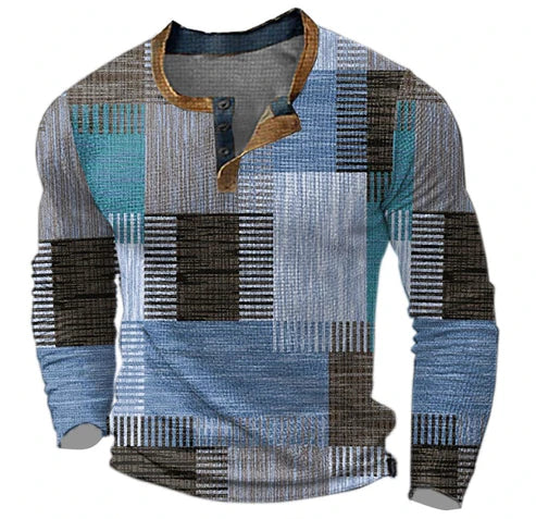 Men's Patchwork Casual Henley Sweater - Stylish Autumn & Winter Knit Pullover