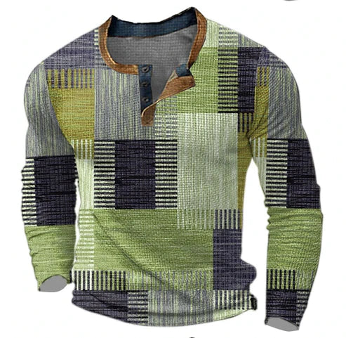 Men's Patchwork Casual Henley Sweater - Stylish Autumn & Winter Knit Pullover