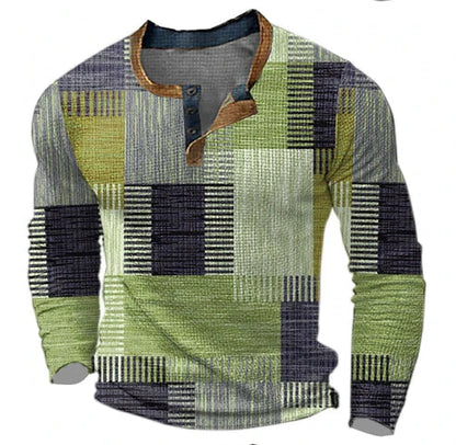 Men's Patchwork Casual Henley Sweater - Stylish Autumn & Winter Knit Pullover