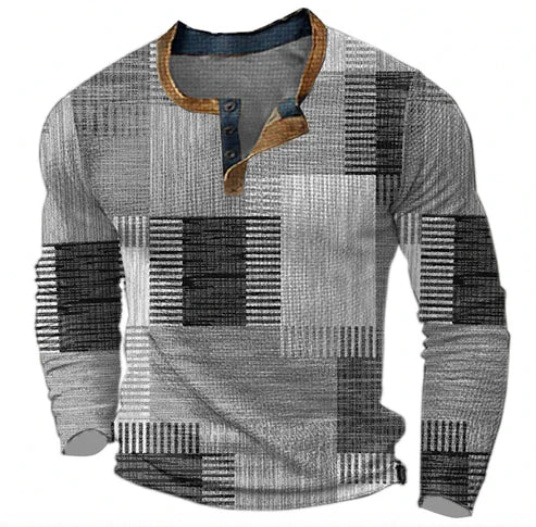 Men's Patchwork Casual Henley Sweater - Stylish Autumn & Winter Knit Pullover