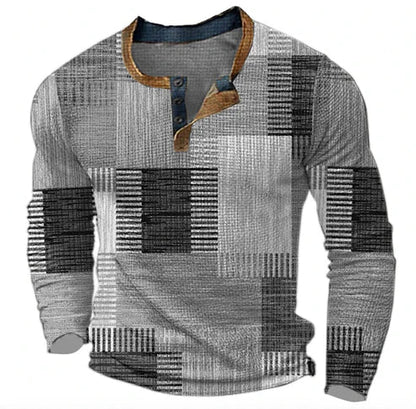 Men's Patchwork Casual Henley Sweater - Stylish Autumn & Winter Knit Pullover
