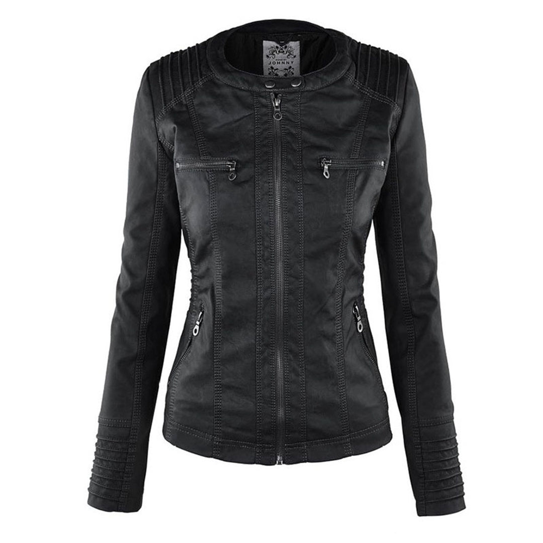 Women's Hooded Vegan Leather Jacket – Stylish Weatherproof Moto Design for Everyday Wear