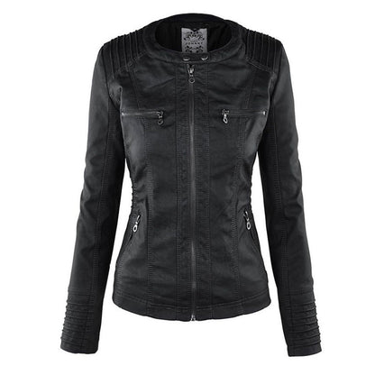 Women's Hooded Vegan Leather Jacket – Stylish Weatherproof Moto Design for Everyday Wear