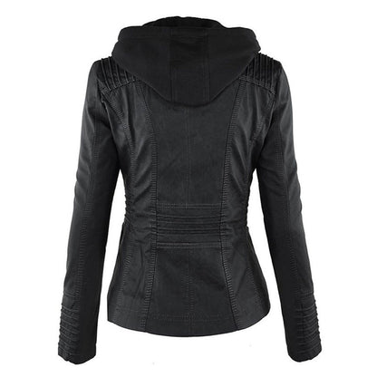 Women's Hooded Vegan Leather Jacket – Stylish Weatherproof Moto Design for Everyday Wear