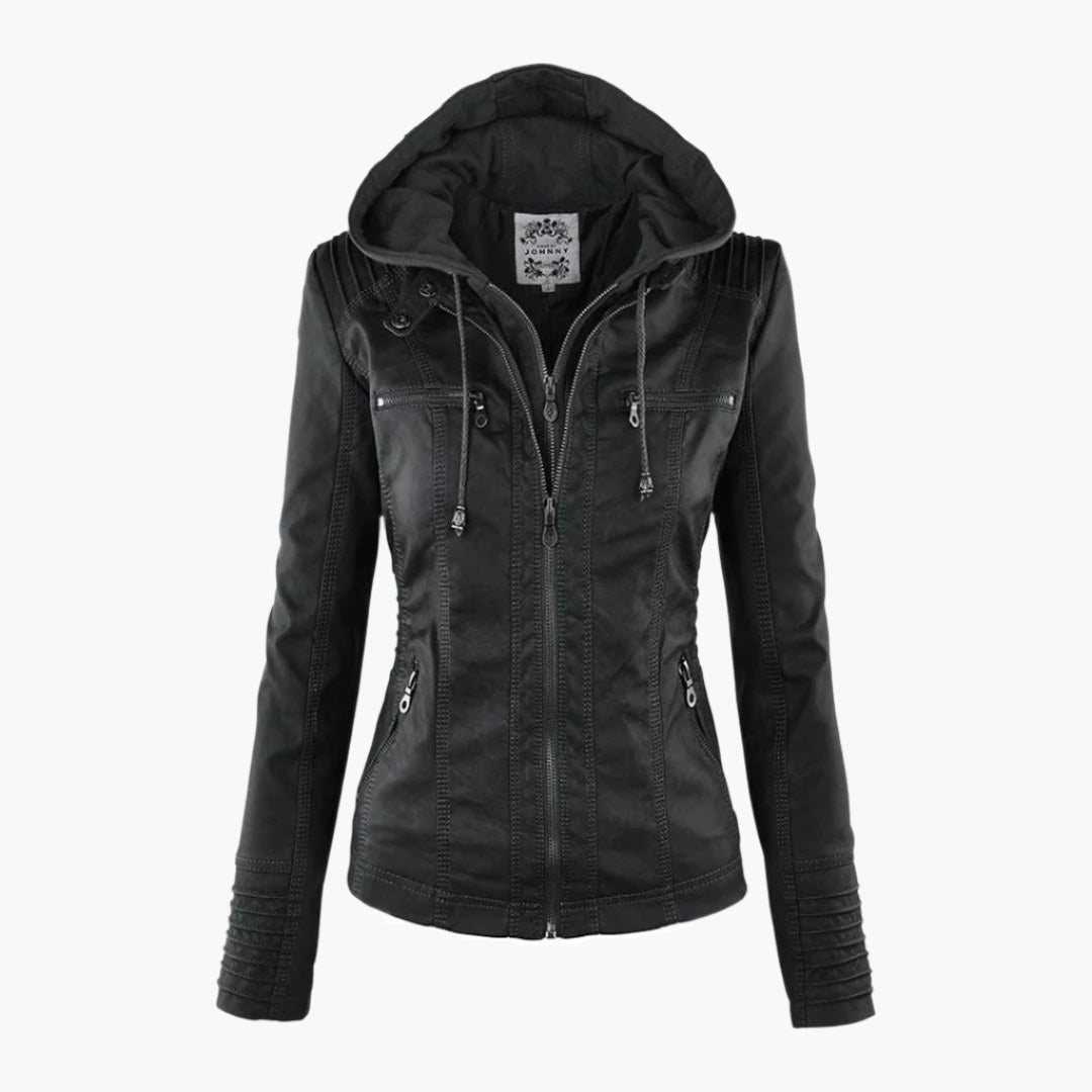 Women's Autumn Vegan Leather Hooded Jacket with Zipper – Stylish and Functional Outerwear