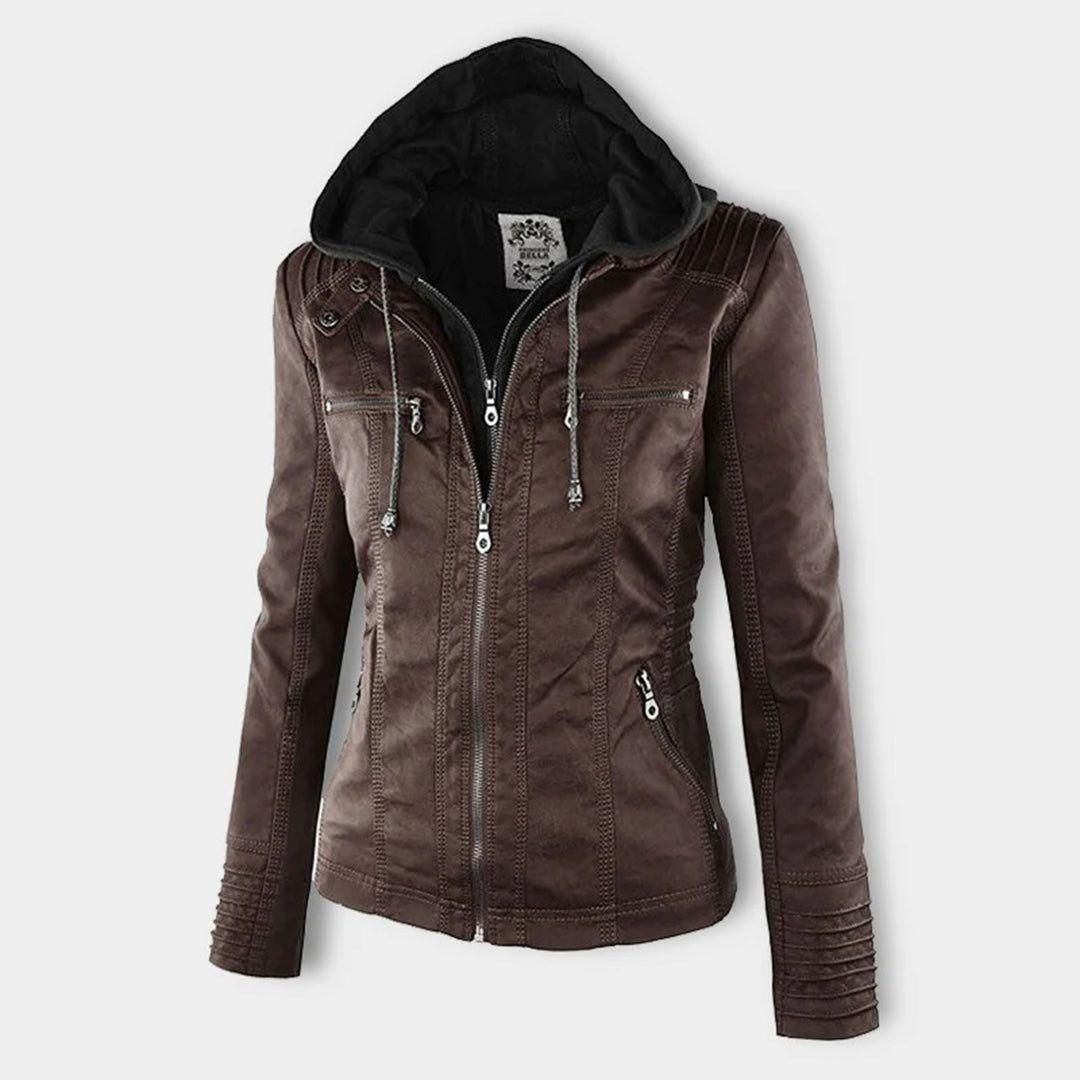 Women's Autumn Vegan Leather Hooded Jacket with Zipper – Stylish and Functional Outerwear