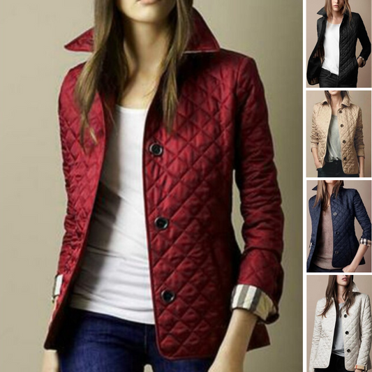 Women's Quilted Tailored Lightweight Jacket – Classic Diamond Stitch, Versatile Outerwear for Everyday Style