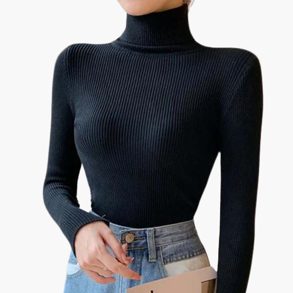 Women's Ribbed Turtleneck Knit Sweater – Elegant Casual Pullover for Versatile Outfits