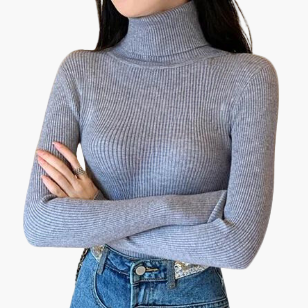 Women's Ribbed Turtleneck Knit Sweater – Elegant Casual Pullover for Versatile Outfits