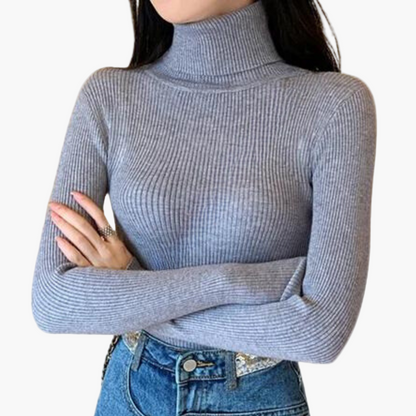 Women's Ribbed Turtleneck Knit Sweater – Elegant Casual Pullover for Versatile Outfits