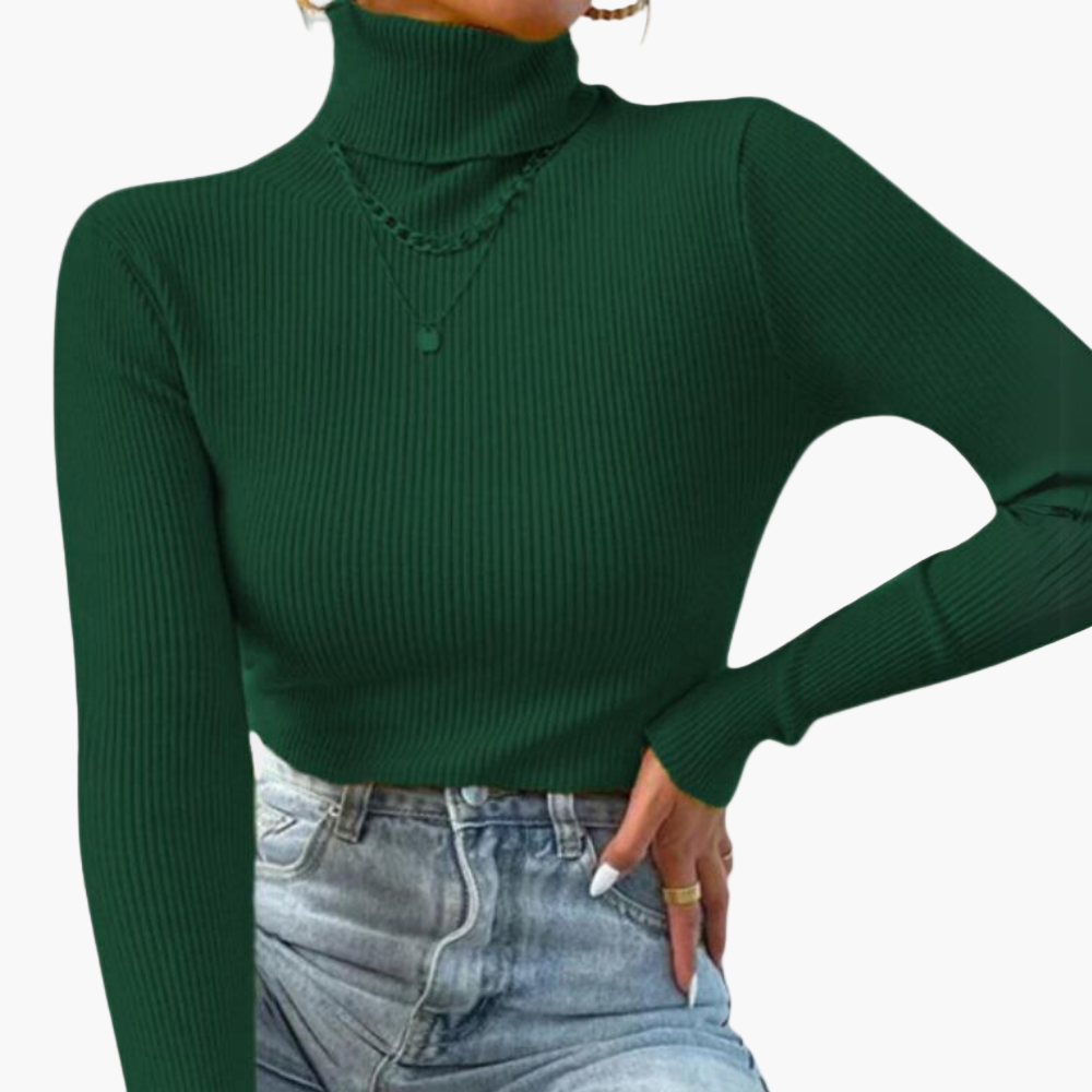 Women's Ribbed Turtleneck Knit Sweater – Elegant Casual Pullover for Versatile Outfits