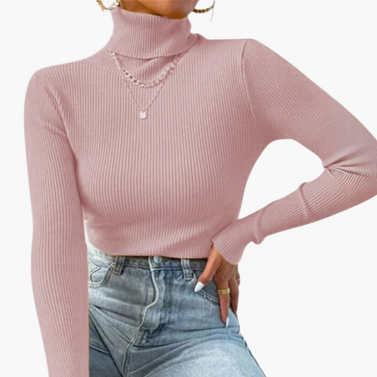 Women's Ribbed Turtleneck Knit Sweater – Elegant Casual Pullover for Versatile Outfits