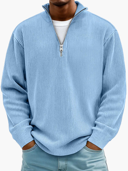Men's Casual Half-Zip Ribbed Sweater – Modern Relaxed Fit Pullover for Layering