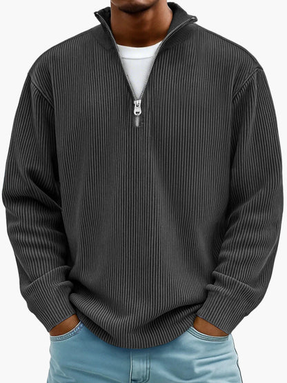 Men's Casual Half-Zip Ribbed Sweater – Modern Relaxed Fit Pullover for Layering