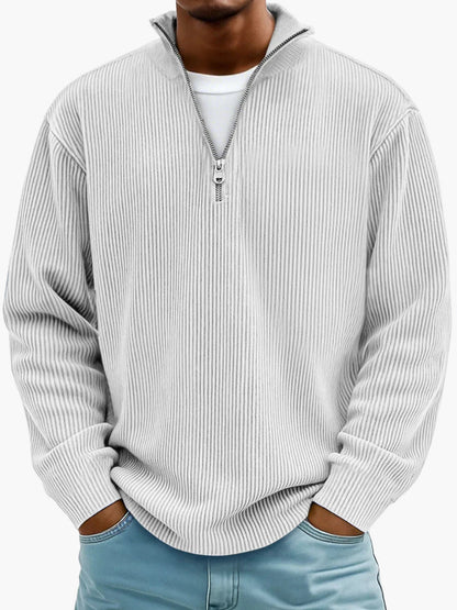 Men's Casual Half-Zip Ribbed Sweater – Modern Relaxed Fit Pullover for Layering