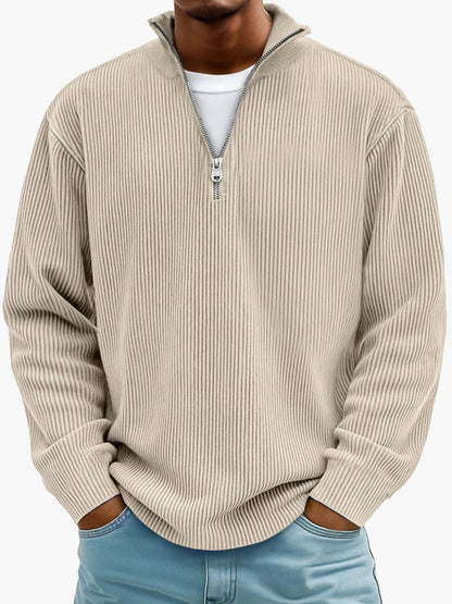 Men's Casual Half-Zip Ribbed Sweater – Modern Relaxed Fit Pullover for Layering