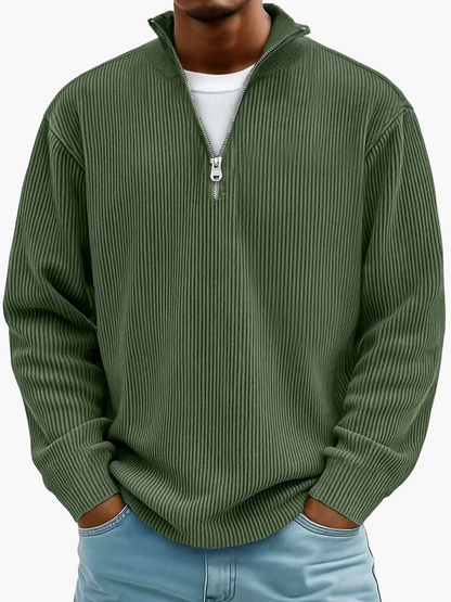 Men's Casual Half-Zip Ribbed Sweater – Modern Relaxed Fit Pullover for Layering