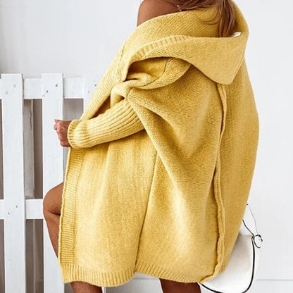 Women's Cozy Hooded Oversized Knit Cardigan – Stylish Fall Layering Essential